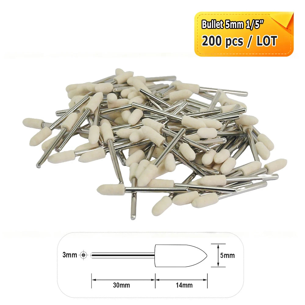 Dia. 4-20mm Wool Felt Mounted Points 3mm Shank Polishing Bobs for Mirror Finish of Metal Stone Glass Plastic
