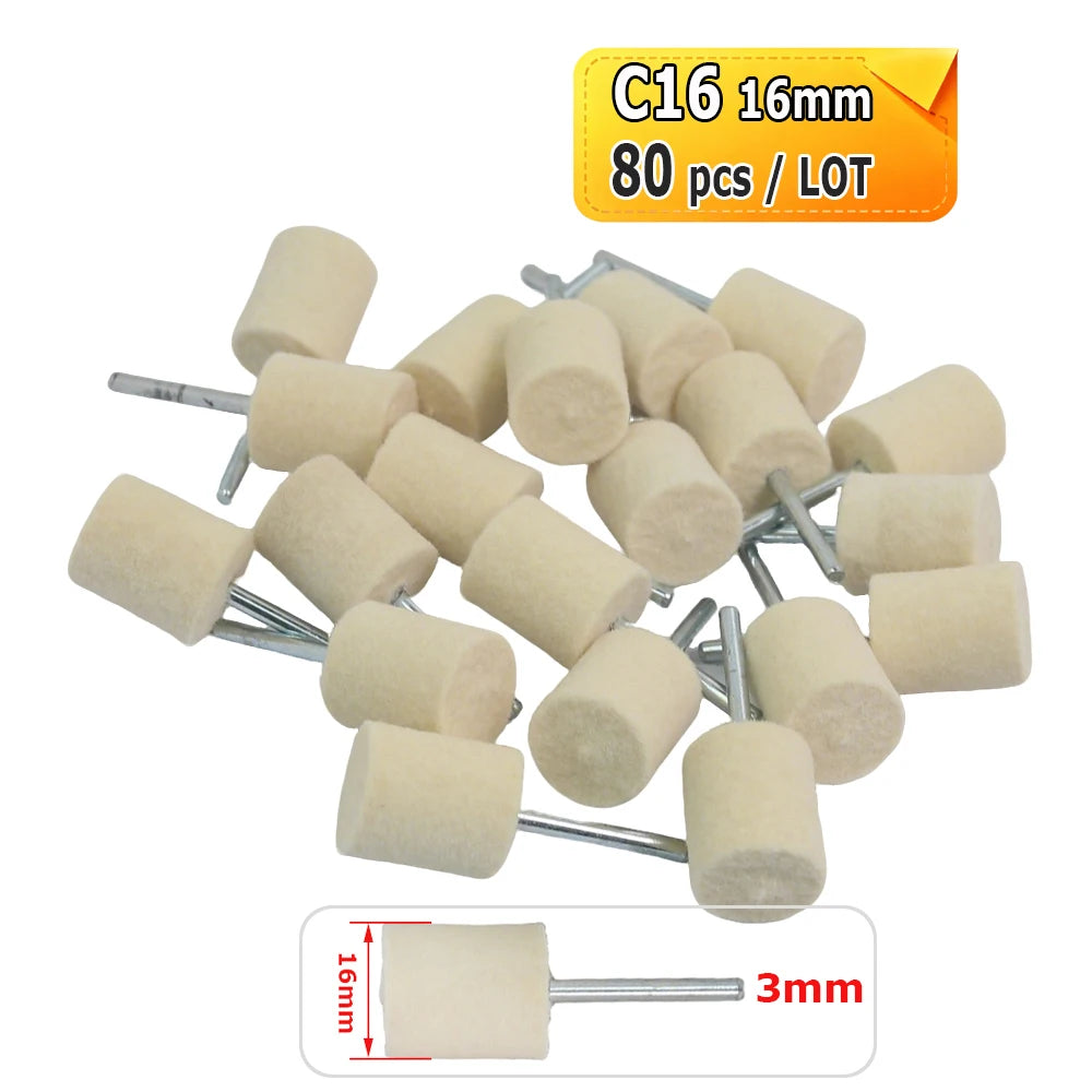 Dia. 4-20mm Wool Felt Mounted Points 3mm Shank Polishing Bobs for Mirror Finish of Metal Stone Glass Plastic