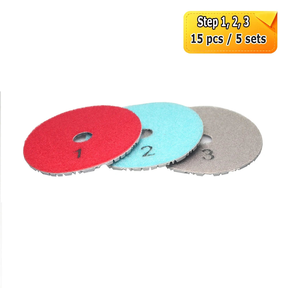 15 pcs 3-steps Polishing Pads Stone Wet Grinding Discs for Terrazzo Concrete Mable Re-new