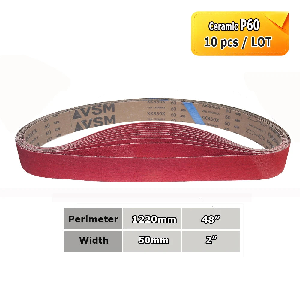 1220x50mm Abrasive Sanding Belts 2x48", Ceramic, Zirconia, Aluminum Oxide for Metal Wood Grinding Polishing