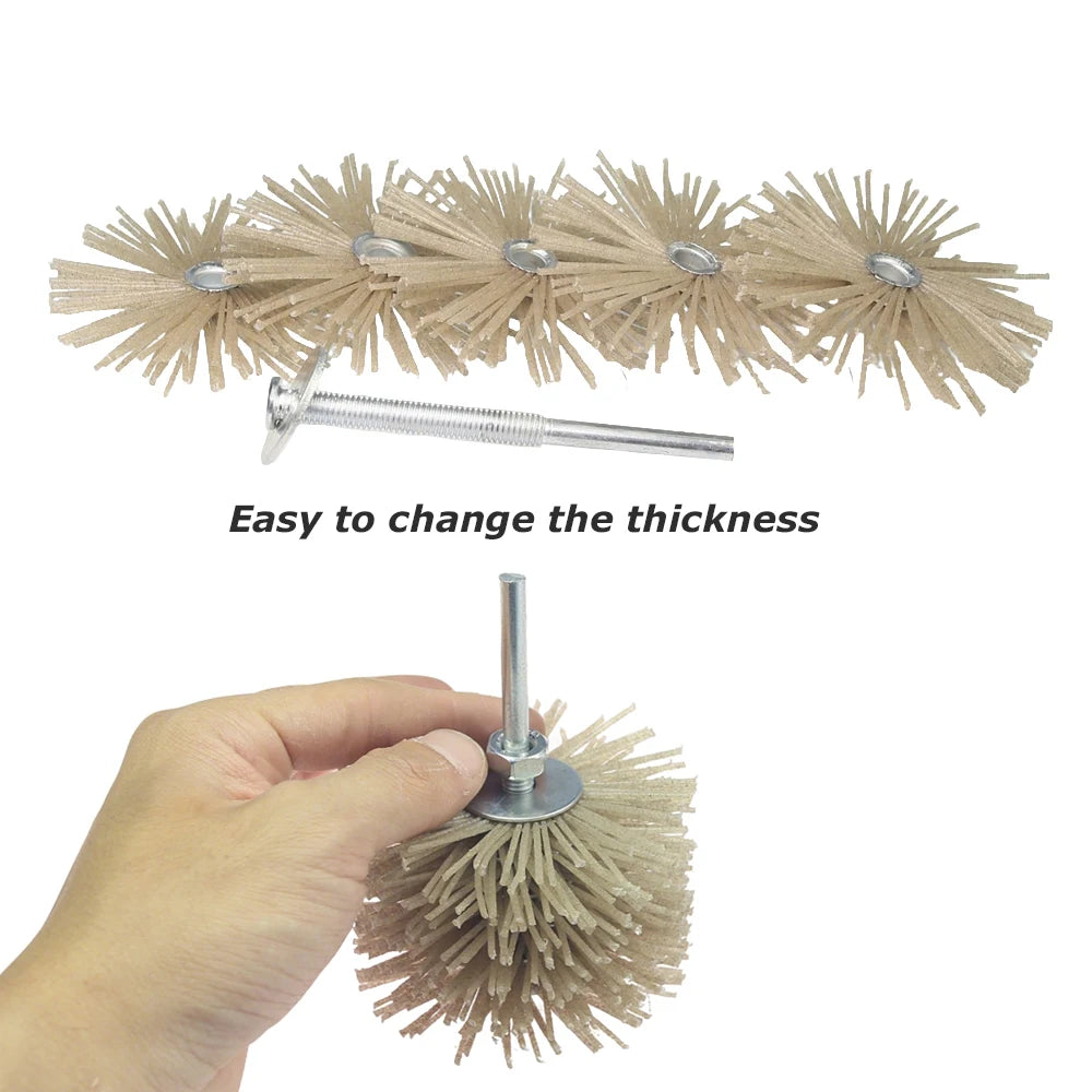 7 pcs 85x40x6mm Shank Mounted Abrasive Wire Polishing Wheel Radial Nylon Bristle Brush for Wood Root Carving Irregular Artwork