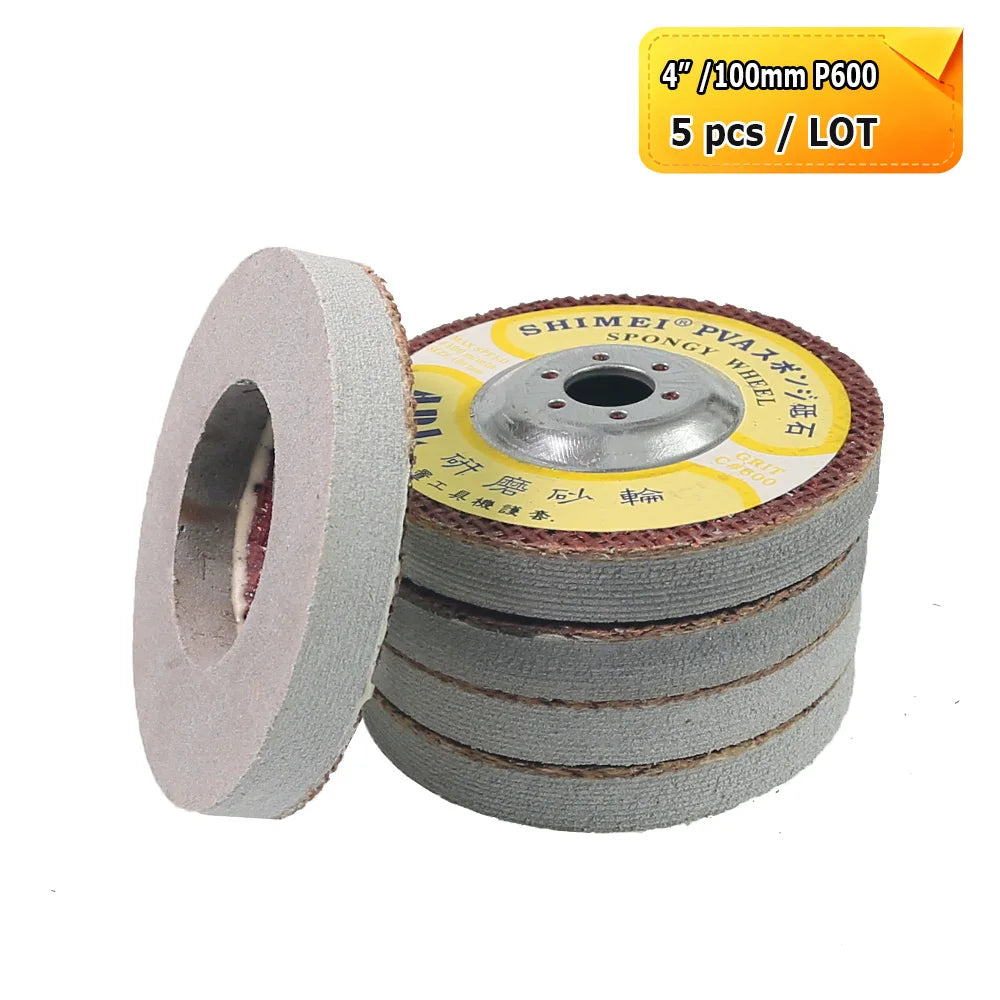 5 pcs 4" 100mm PVA Spongy Flap Wheels Angle Grinder Grindstone for Marble Glass Polishing