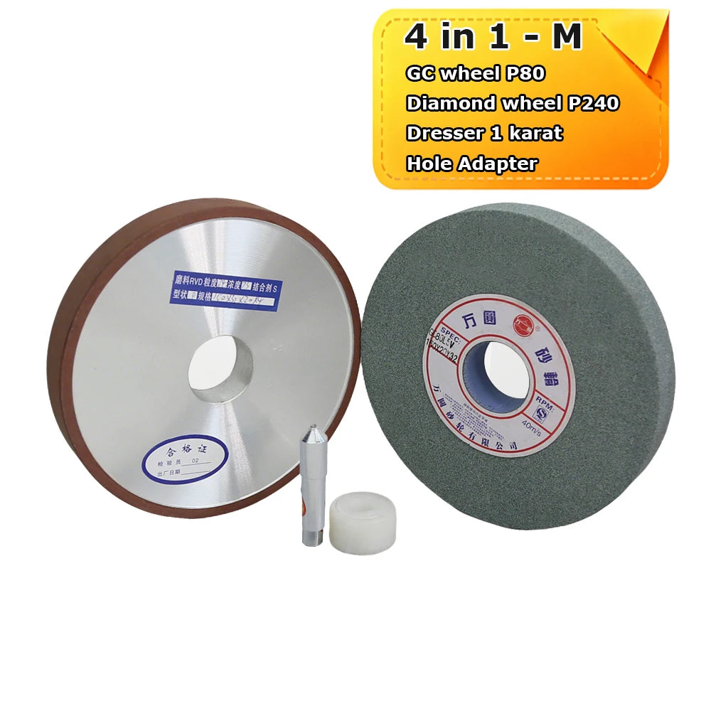 6" 150mm 4-in-1 Abrasive Wheel Kit Diamond Resin Ceramic Green SiC Wheels Dresser Arbor Bushings for Welding Blade Sharpening