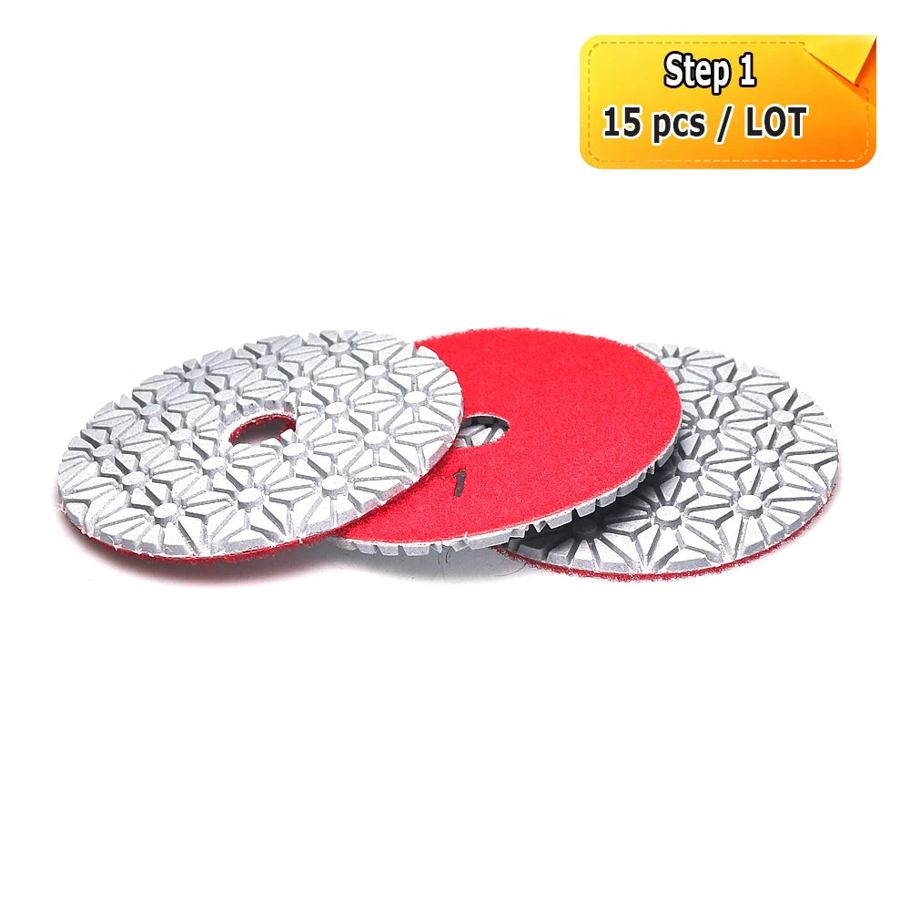 15 pcs 3-steps Polishing Pads Stone Wet Grinding Discs for Terrazzo Concrete Mable Re-new