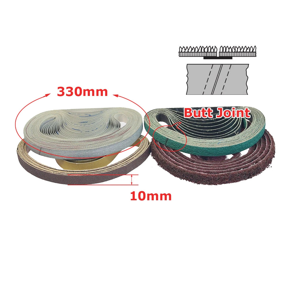 330x10mm Sanding Bands Belts Mini Portable Belt Sander Grinder Accessories AO ZA Non-woven Nylon for Metal Wood Polishing