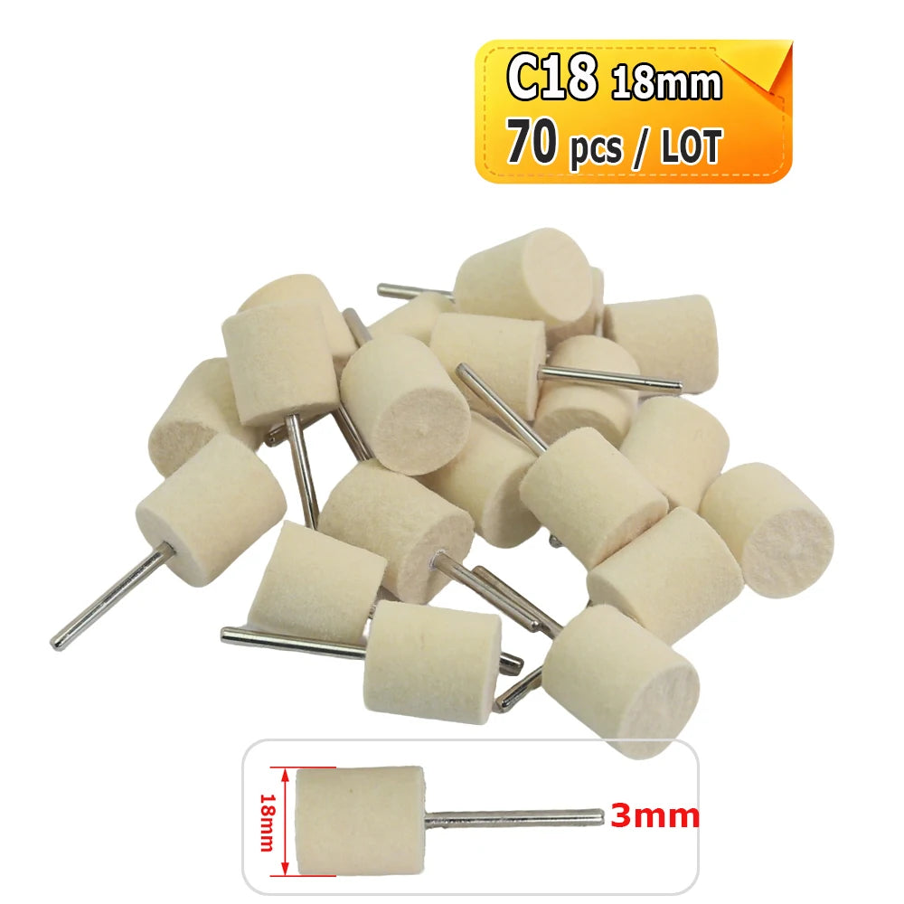 Dia. 4-20mm Wool Felt Mounted Points 3mm Shank Polishing Bobs for Mirror Finish of Metal Stone Glass Plastic