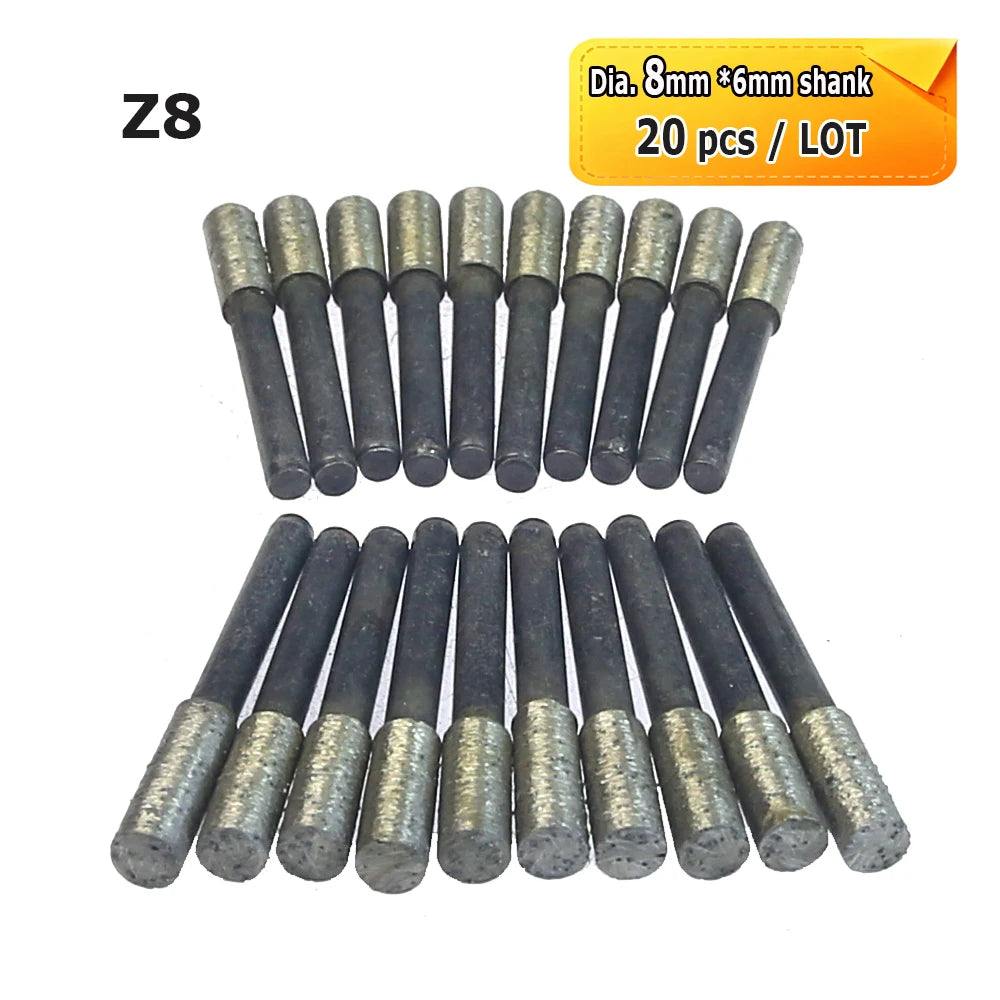 Sintered Diamond Grinding Heads 6mm Shank Mounted Bits for Stone Lettering Engraving Carving Cutting Polishing