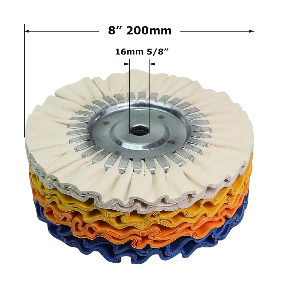 8" Airway Cotton Polishing Wheels 4 in 1 Set Angle Grinder Buffing Wheels for Stainless Steel Aluminum Alloy