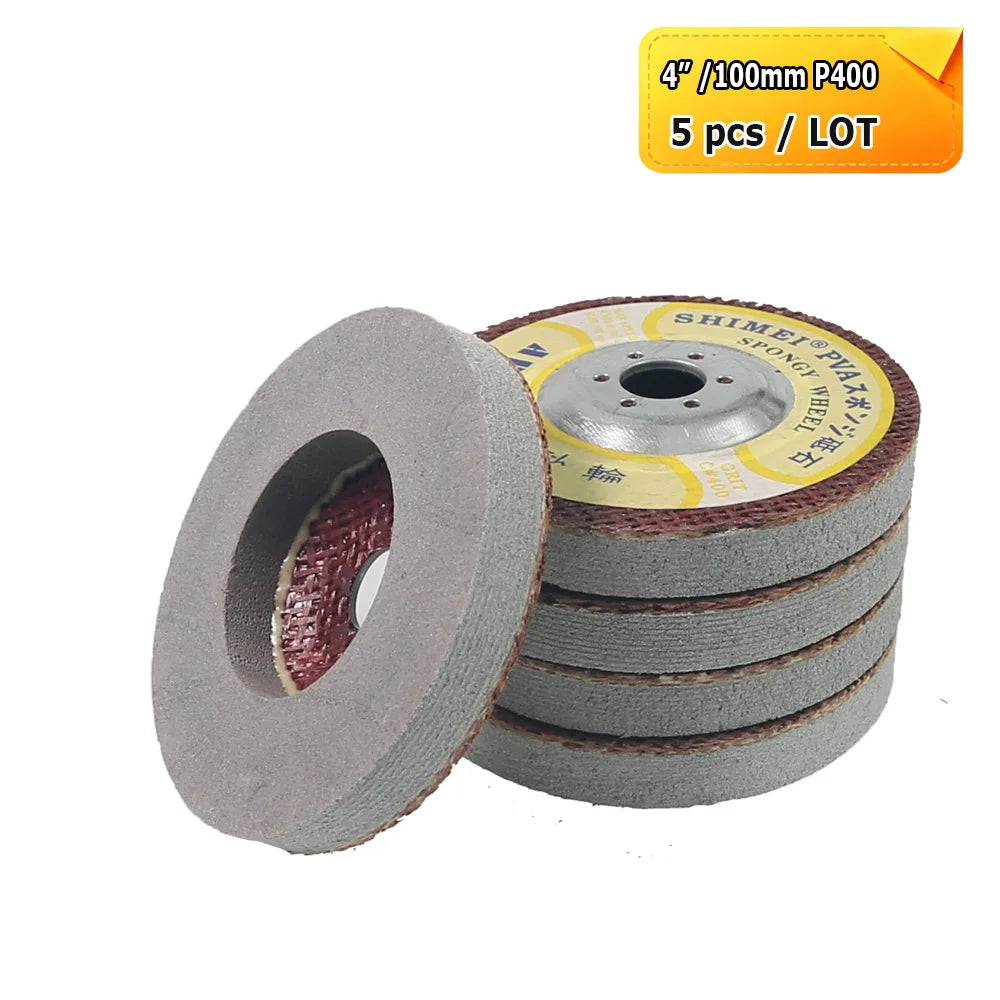 5 pcs 4" 100mm PVA Spongy Flap Wheels Angle Grinder Grindstone for Marble Glass Polishing