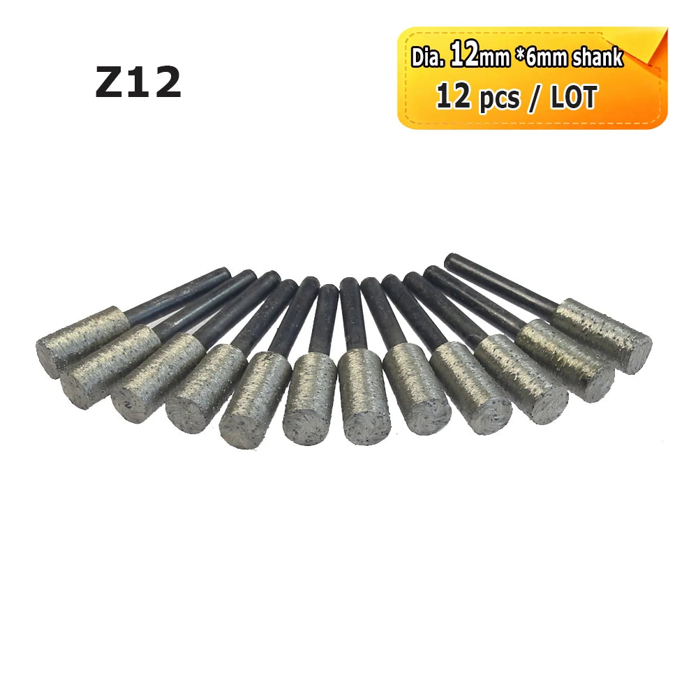 Sintered Diamond Grinding Heads 6mm Shank Mounted Bits for Stone Lettering Engraving Carving Cutting Polishing