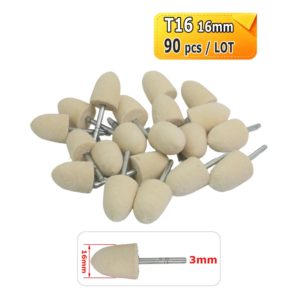 Dia. 4-20mm Wool Felt Mounted Points 3mm Shank Polishing Bobs for Mirror Finish of Metal Stone Glass Plastic