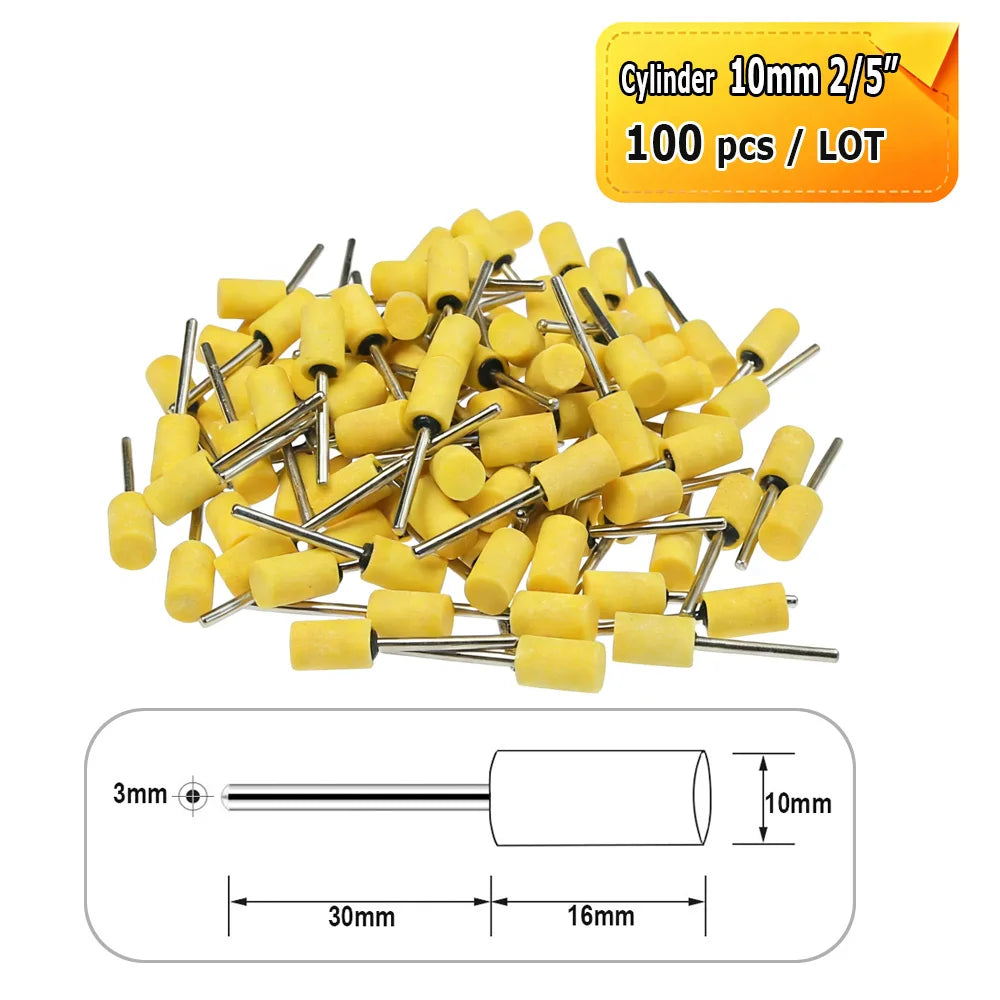 Dia. 4mm-12mm Yellow Corundum Mounted Points 3mm Shank for Fine Grinding Precision Molds Bearings Copper-aluminum Alloy