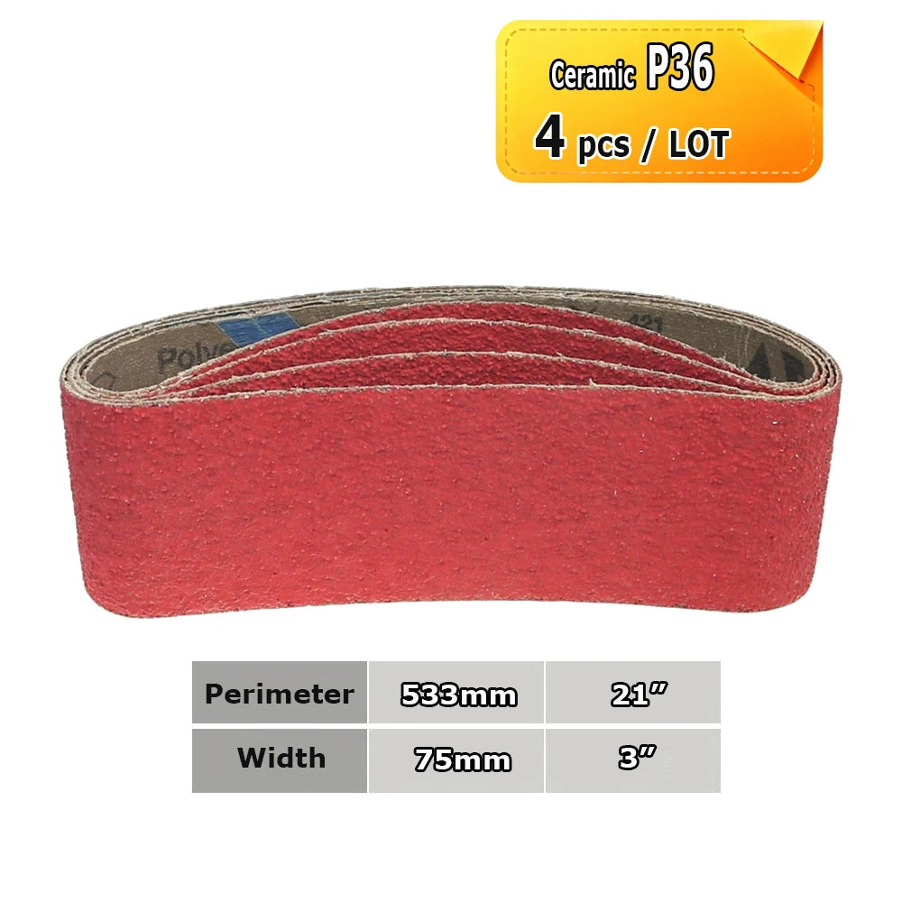 3" x 21" Belt Sander Sanding Bands 533x75mm Abrasive Grinding Belts Ceramic P36 - AO P1500, A3 - A65, Zirconia, Non-woven, Felt
