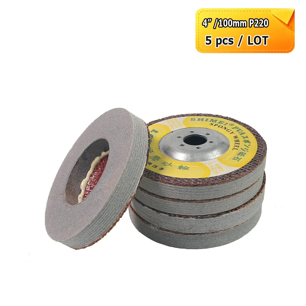 5 pcs 4" 100mm PVA Spongy Flap Wheels Angle Grinder Grindstone for Marble Glass Polishing