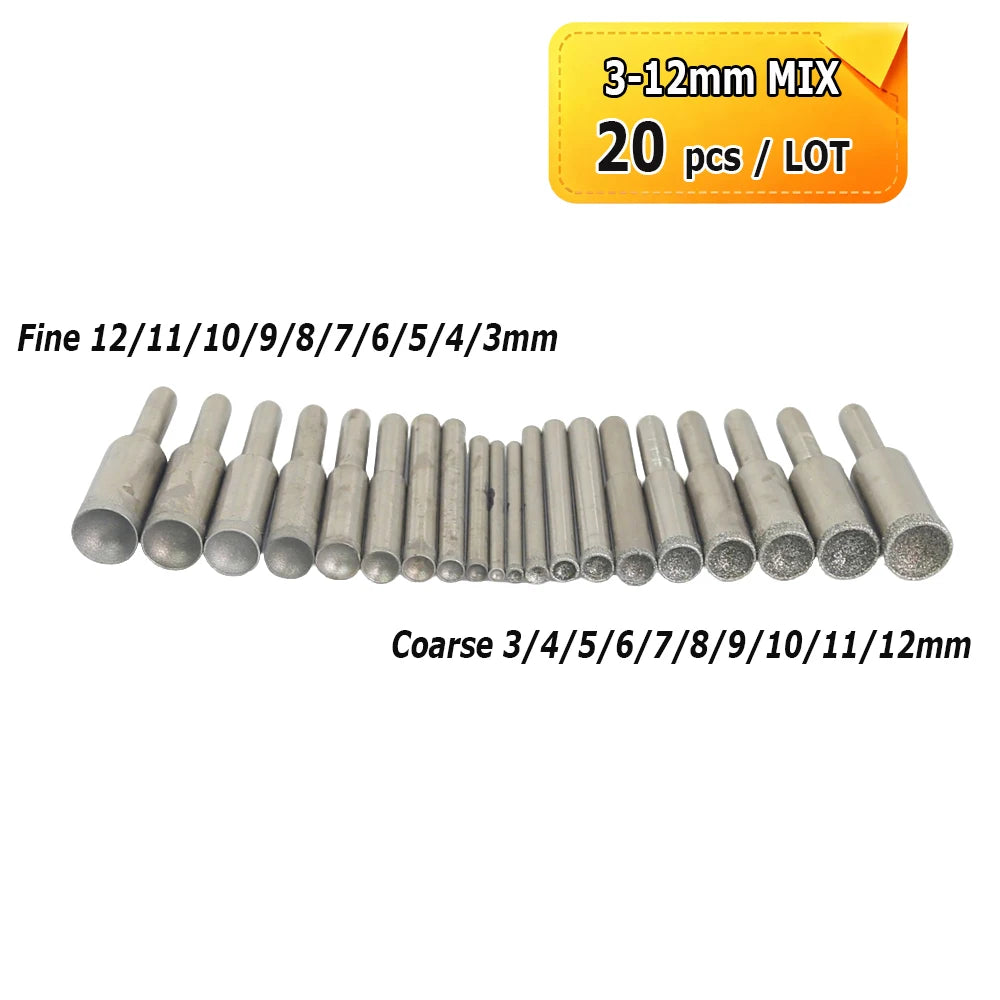 Dia. 3-50mm Diamond Grinding Head Concave Wheel for Bead Forming Rounding Finishing 6mm Shank Mounted Point Drill Tools
