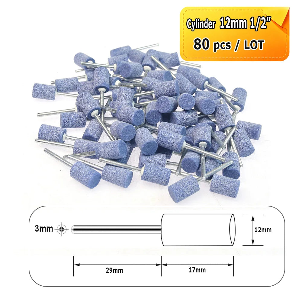 Dia. 4mm-12mm Blue Corundum Grinding Head 3mm Shank Mounted Polishing Points for Steel Molds Rust Removal Repairing